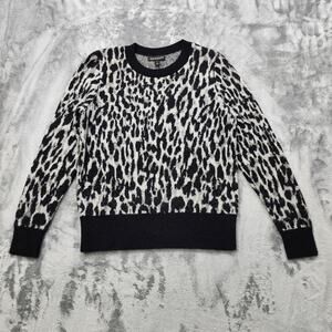 Banana Republic Sweater Womens L PETITE Black Gray Leopard Print Wool Alpaca